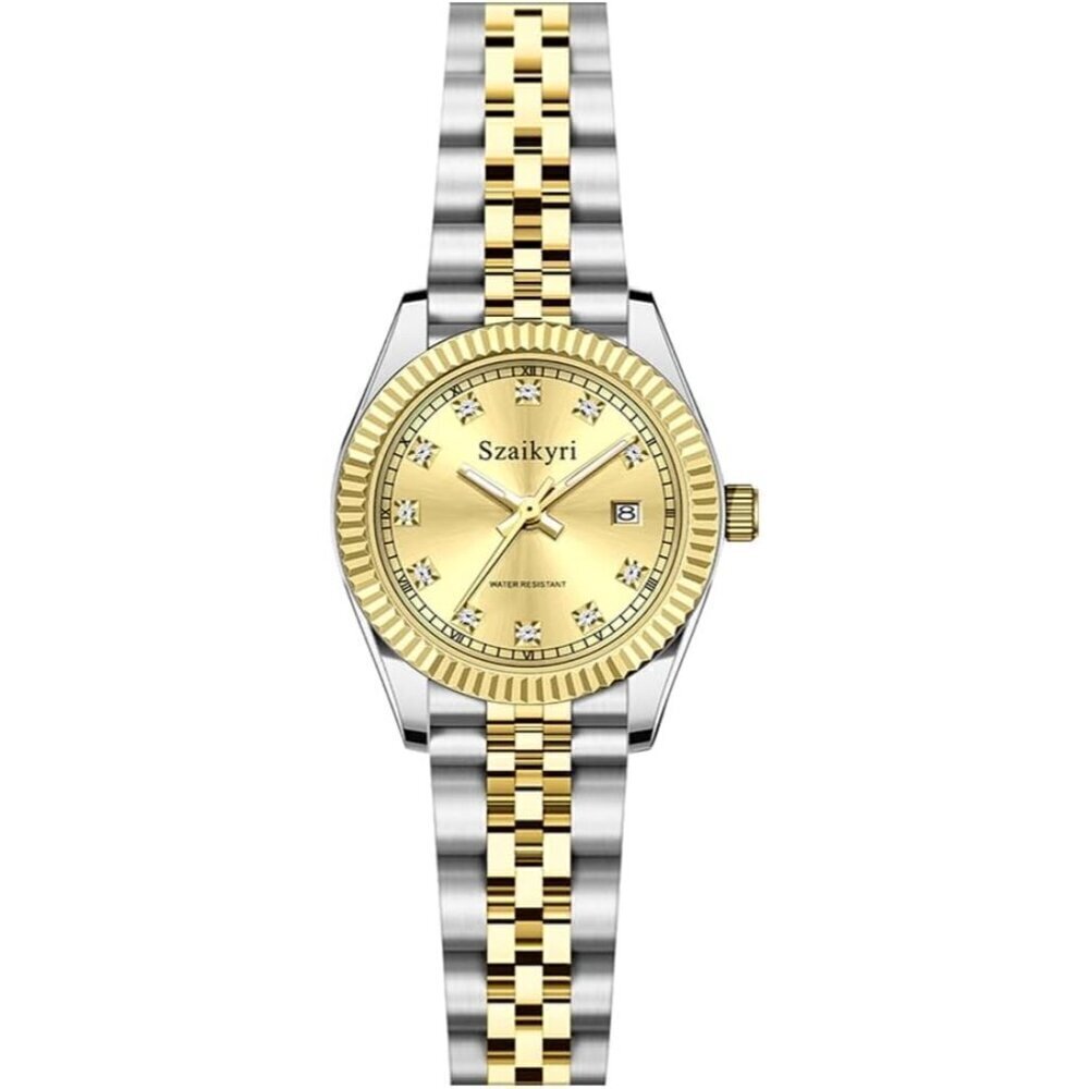 🆕Women Silver Solid Stainless Steel Band Ladies Dress Watch Calendar Watch